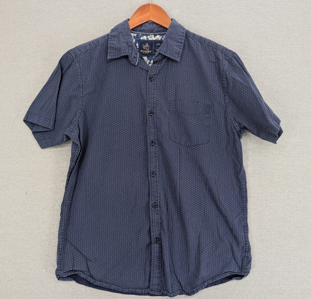 Rugby University Mens Size Large Navy Short Sleeve Shirt